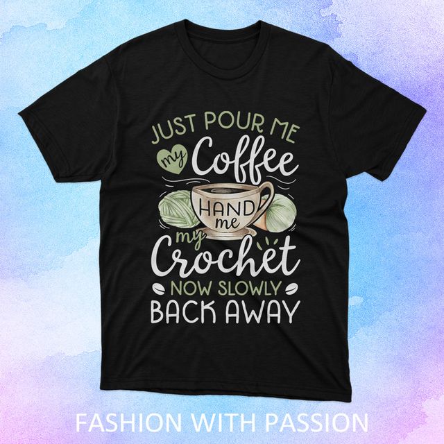Pour Me My Coffee Crochet Black T-Shirt
