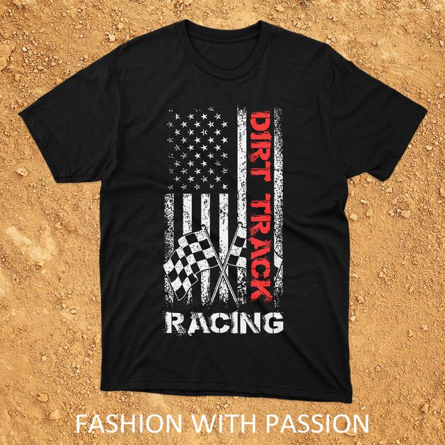 American Flag Dirt Track Racing Black T-Shirt