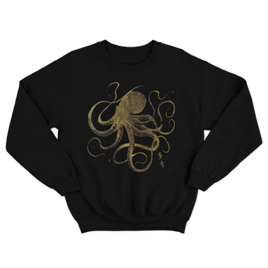 Octopus Japanese Painting Calligraphy Themed Black Sweatshirt