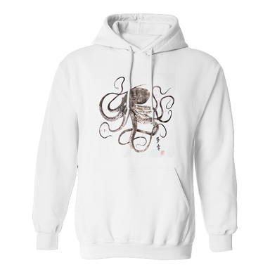 Octopus Japanese Painting Calligraphy Themed White Hoodie