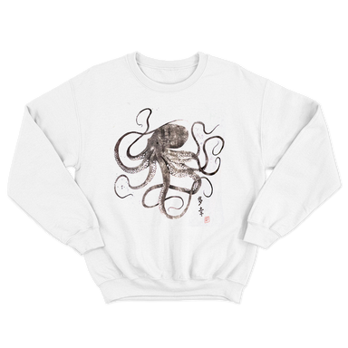 Octopus Japanese Painting Calligraphy Themed White Sweatshirt