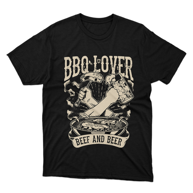 BBQ Lover Beef And Beer Graphic Black T-Shirt