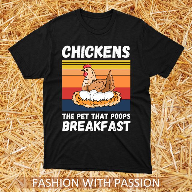 Pet That Poops Breakfast 2 Chickens Black T-Shirt
