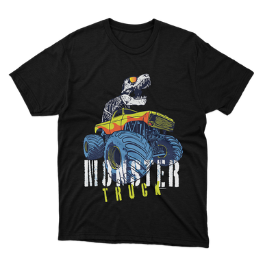 Monster Truck Dinosaur Pop Art Black T-Shirt