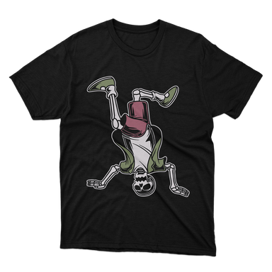 Breakdancing Skeleton Headstand Pop Art Black T-Shirt