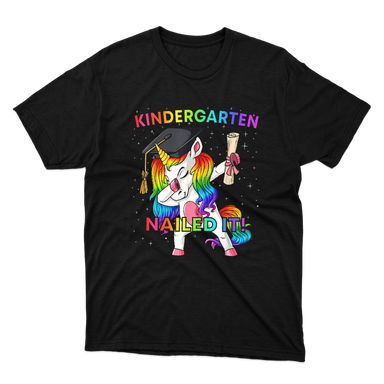 Dabbing Unicorn Kindergarten Nailed It Graduation Girls Black T-shirt