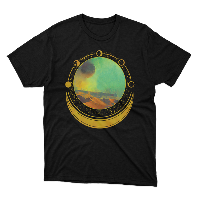 Cosmic Desert Moon Art Black T-Shirt