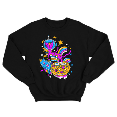 Cosmic Cat On Pizza Moon Black Sweatshirt