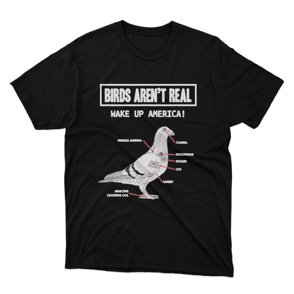 Birds Wake Up America Black T-Shirt image 1
