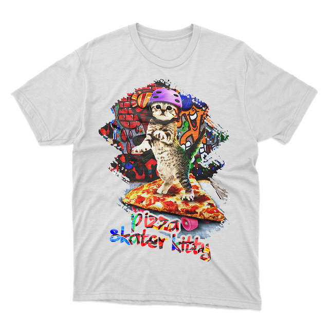Pizza Skater Kitty White T-Shirt