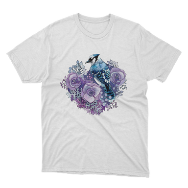 Blue Jay Violet Flowers White T-Shirt