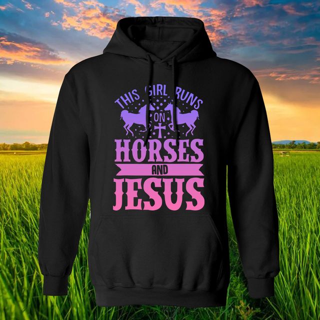 Runs On Horses And Jesus Horses Black Hoodie