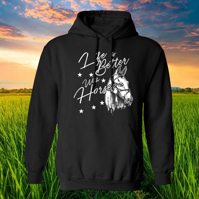 Better With Horses Black Hoodie