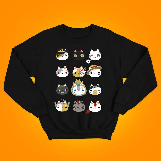 Anime Cats  Black Sweatshirt