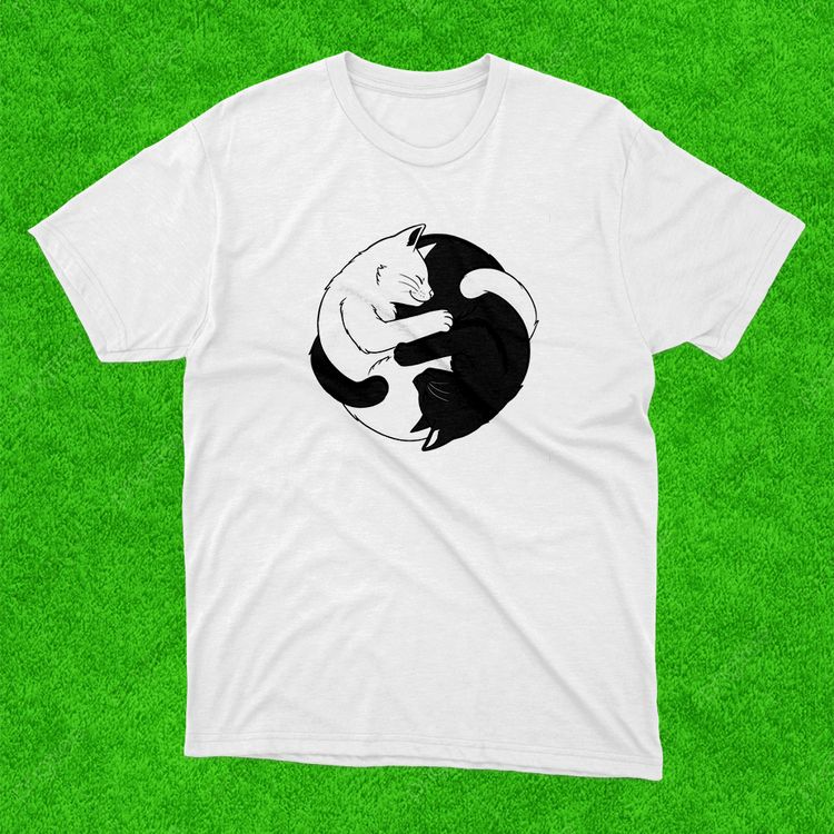 Ying Yang Cats White T-Shirt image 1