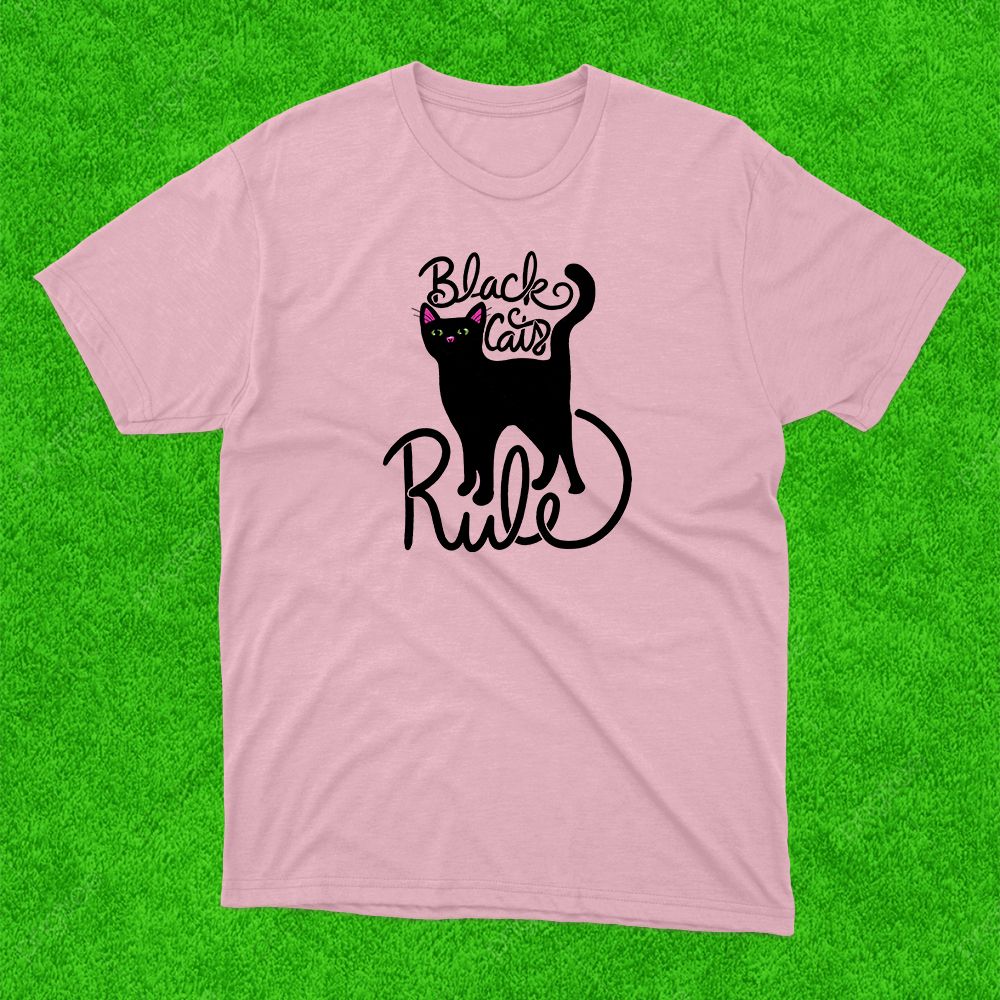 Black Cats Rule Light Pink T-Shirt image 1
