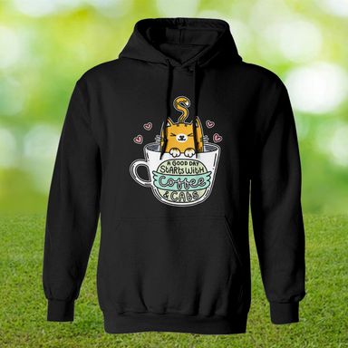 A Good Day Starts With Coffee And Cats Black Hoodie