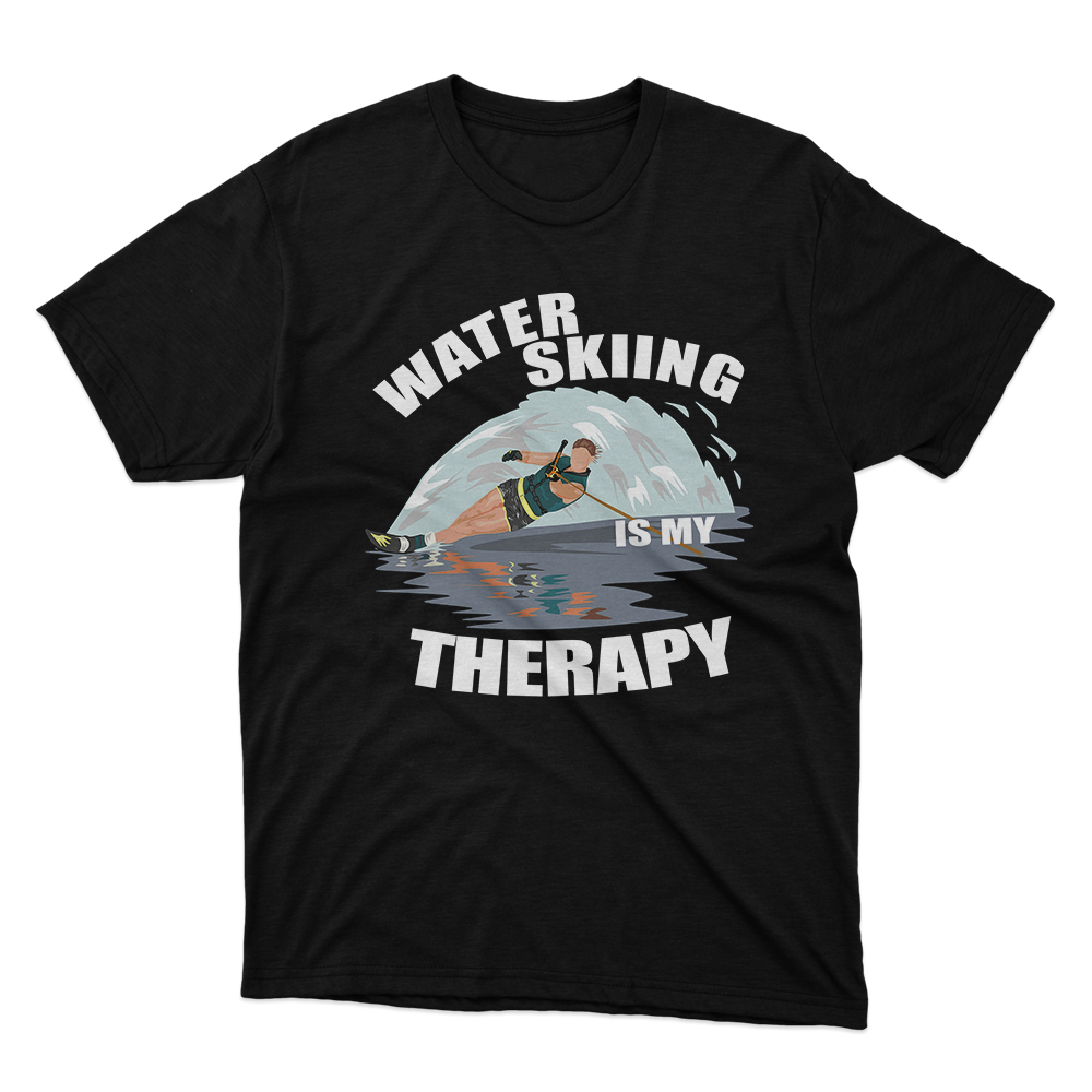 Fan Made Fits Water Skiing Is My Therapy Black T-Shirt image 1