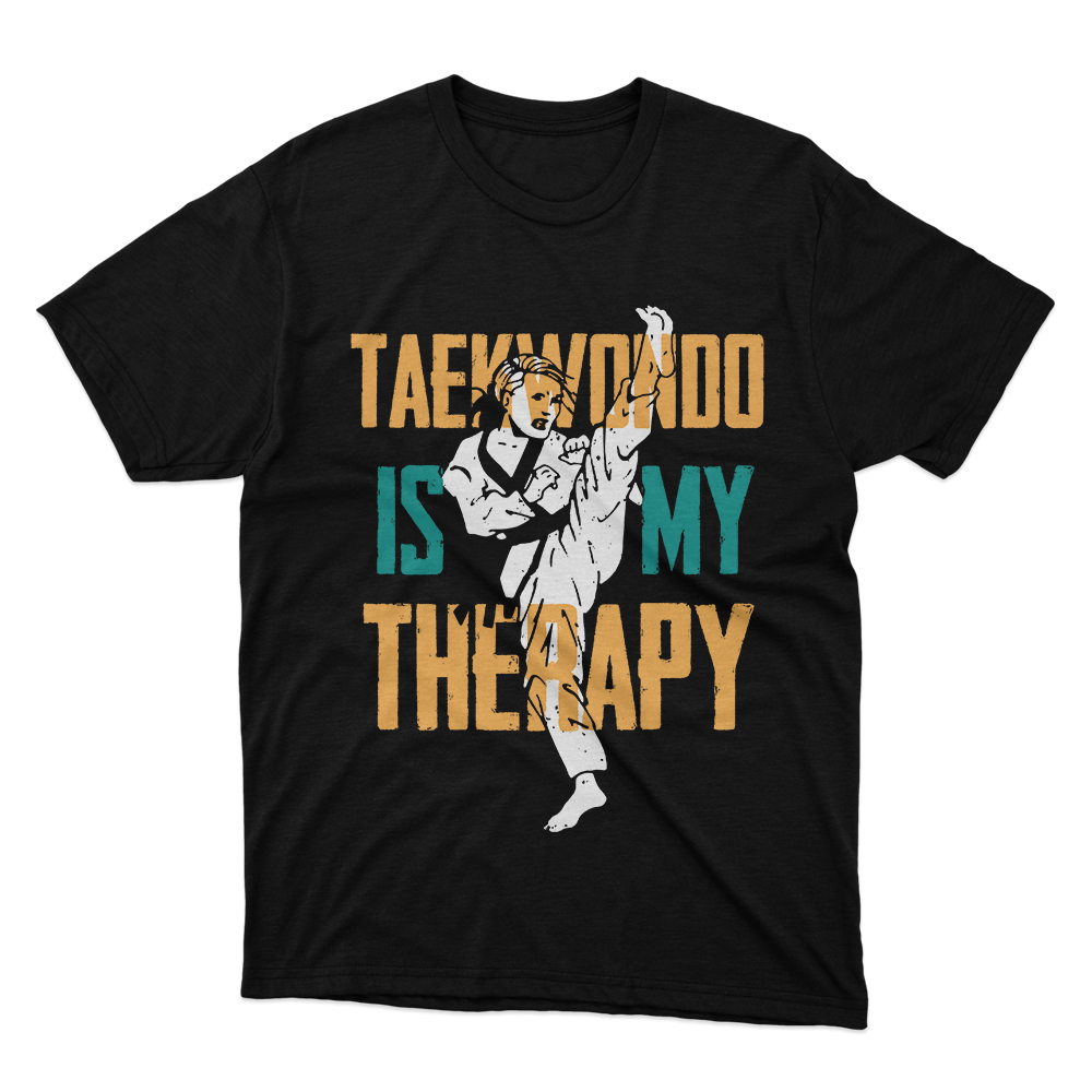 Fan Made Fits Taekwondo Is My Therapy Black T-Shirt image 1