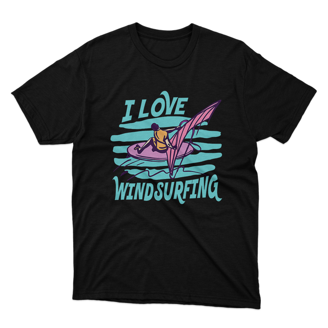 Fan Made Fits I Love Windsurfing Black T-Shirt